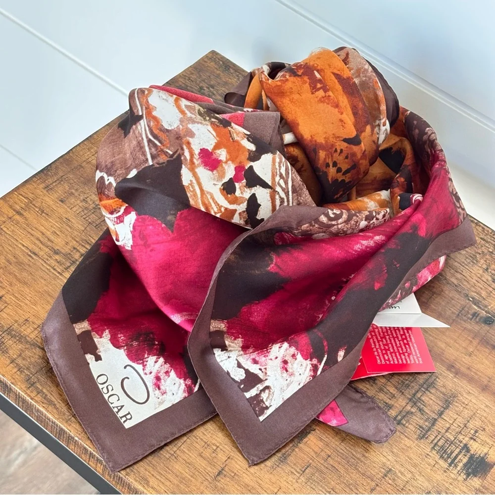 Floral Print Silk Scarf in Orange & Red